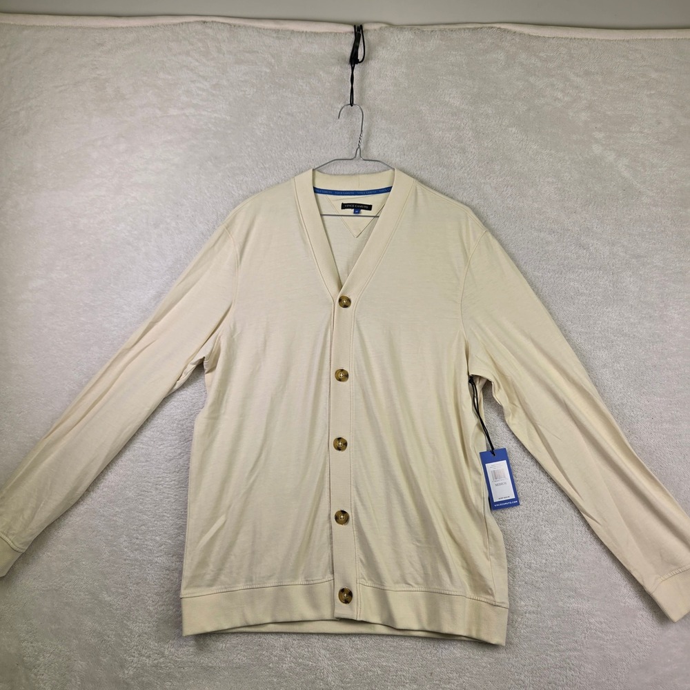 Vince Camuto Mens Beige Long Sleeve Pullover Sweatshirt Size M V-Stitch Crewneck